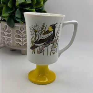 Vtg 1960's Fred Roberts Bird Mug Cup Pedestal 1960s Yellow Songbird MCM